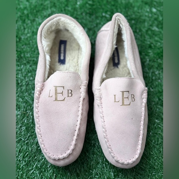 Lands' End Shoes - Land’s End Women’s Pink Suede Loafers with Monogram Size 10